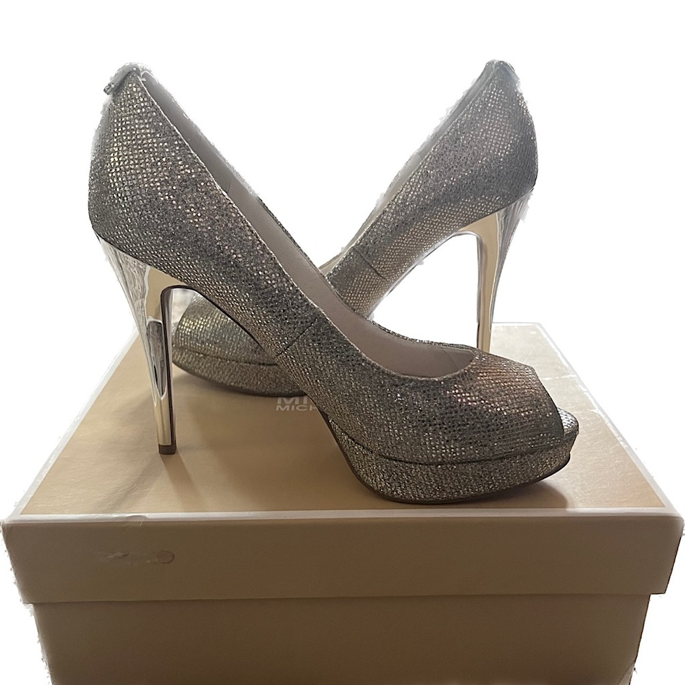 Michael Kors, York Platform, Glitter- silver, Size 7